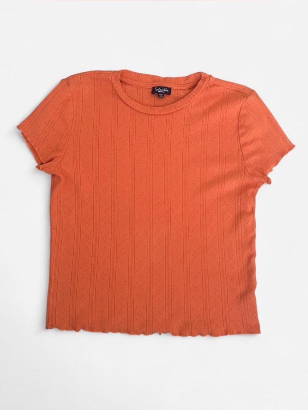 Splendid Orange Textured Ribbed Short Sleeve Tee
